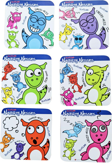 Coasters Pack of 6 Naughty Nessie Loch Ness Monster Scotland Coasters Pack of 6 Naughty Nessie Loch Ness Monster Scotland