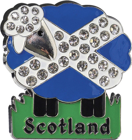 Enamel Fridge Magnet Sheep Crystal Bling with Scotland Banner Enamel Fridge Magnet Sheep Crystal Bling with Scotland Banner