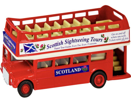 Red Diecast Scottish Open Topped Sightseeing Tour Bus Toy Model