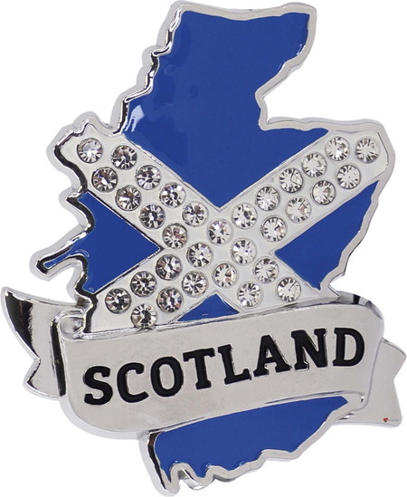 Enamel Fridge Magnet Scotland Map Crystal Bling with Scotland Banner