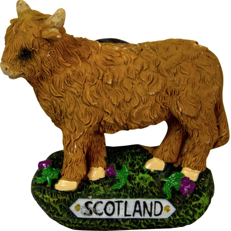 Resin Scottish Fridge Magnet 3D Highland Cow Design with Scotland Banner