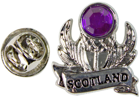 Scottish Thistle Design Pin Badge Flower of Scotland Purple Amethyst Crystal Stone Lapel Pin Scottish Thistle Design Pin Badge Flower of Scotland Purple Amethyst Crystal Stone Lapel Pin