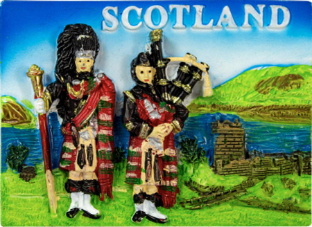 Resin Scottish Fridge Magnet With Pipers / Castle Design