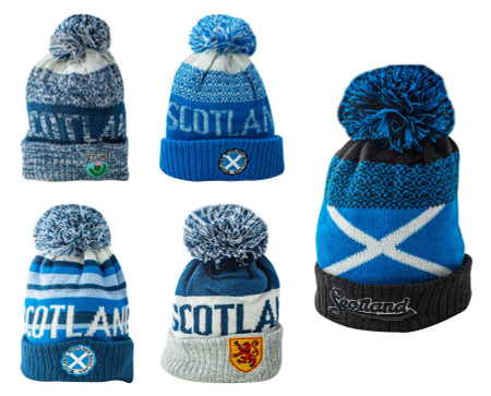 Double Knitted Beanie Hat Scotland Script, Saltire Flag, Lion Rampant Designs Double Knitted Beanie Hat Scotland Script, Saltire Flag, Lion Rampant Designs