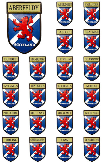 Resin Fridge Magnets Saltire with Rampant Lion on Scottish Place Names Resin Fridge Magnets Saltire with Rampant Lion on Scottish Place Names