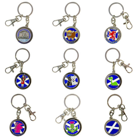 Spinner Keyring Scotland Souvenir with Flag, Symbols Coin Shape Design Spinner Keyring Scotland Souvenir with Flag, Symbols Coin Shape Design