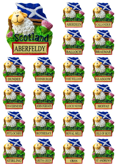 Fridge Magnet Sheep with Scotland Flag and Thistle Scottish Place Name Fridge Magnet Sheep with Scotland Flag and Thistle Scottish Place Name
