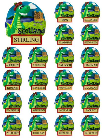 Resin Scottish Fridge Magnet Nessie with Castle Scottish Place Name Resin Scottish Fridge Magnet Nessie with Castle Scottish Place Name