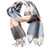 Unisex Lambswool Scarf In Derby Grey Orange Maxi Check Tartan Design 30cm Wide