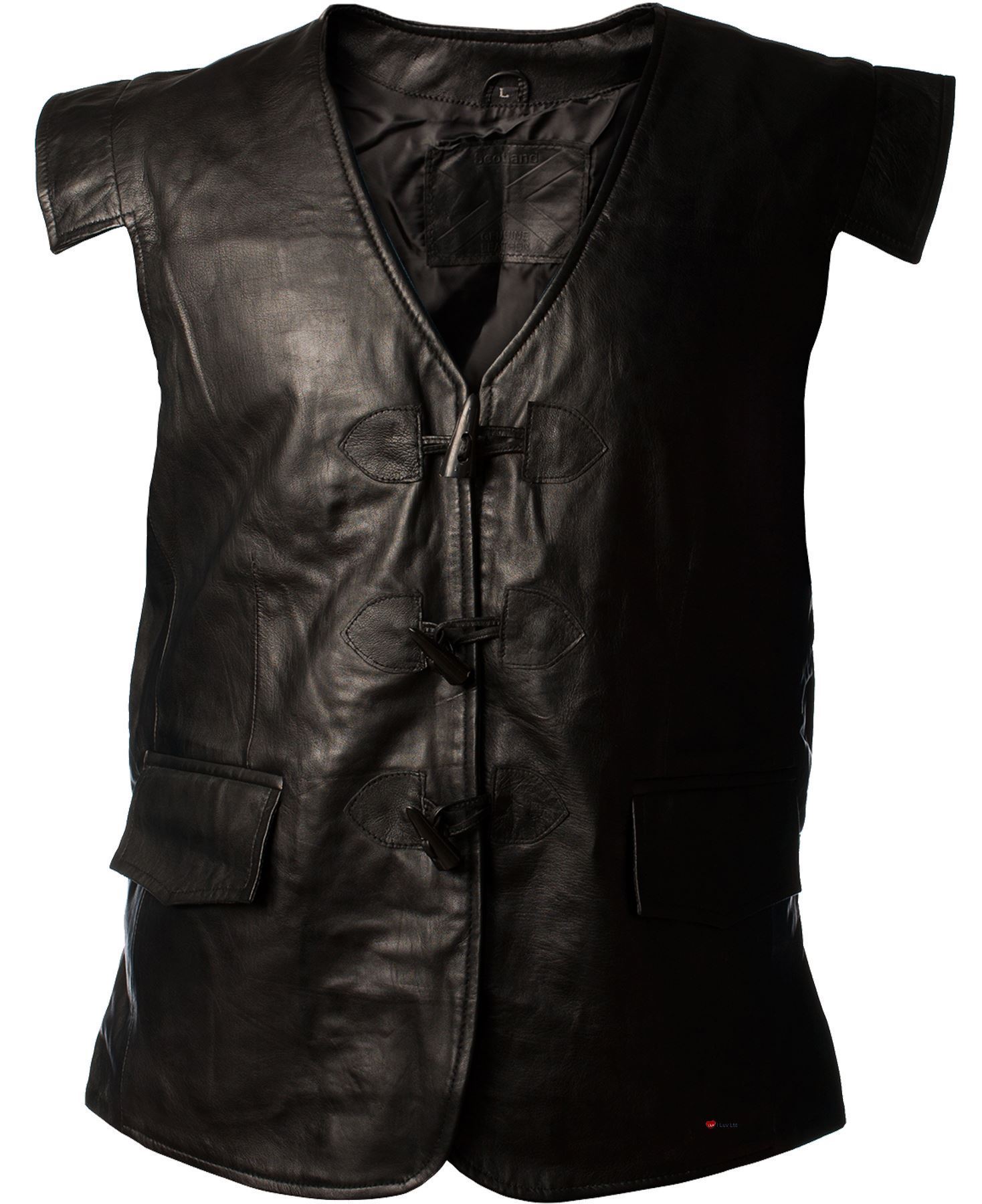 Waistcoat Leather Jacobite Black Long - iluvscotland.co.uk