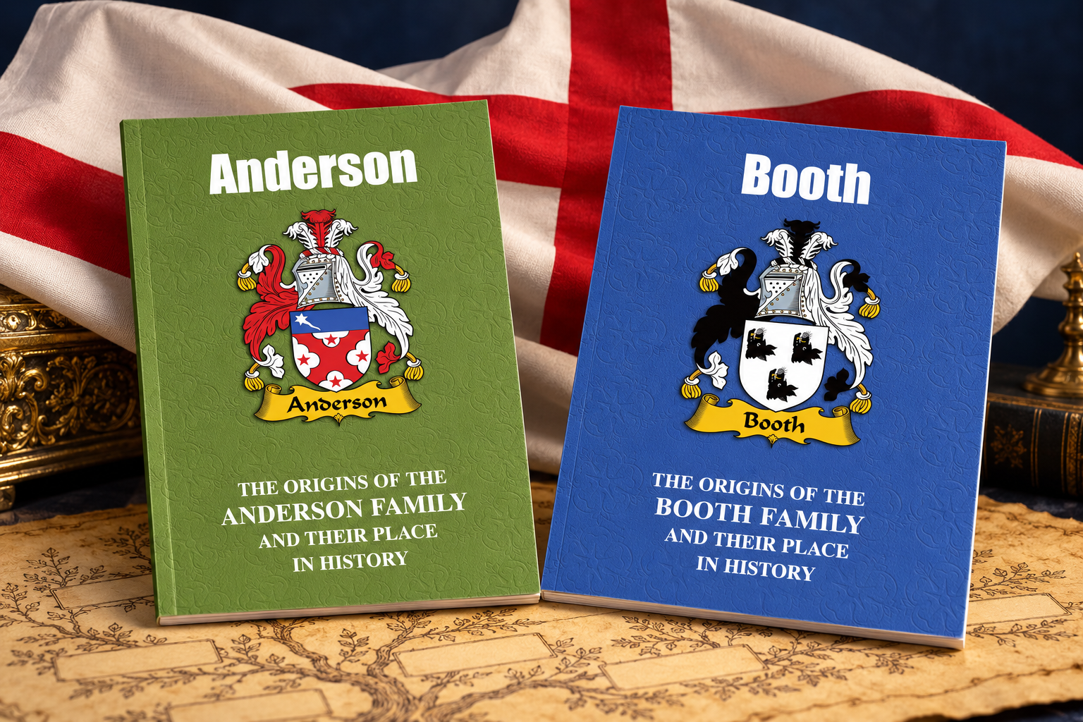 English surname history booklets and national flag