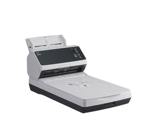 Ricoh fi-8250 document scanner with ADF and flatbed-right side view. Ricoh fi-8250 document scanner with ADF and flatbed-right side view.