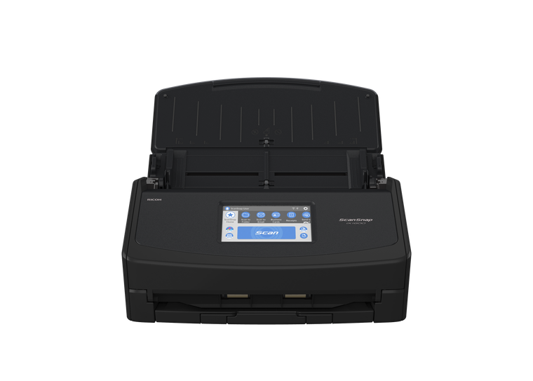 Refurbished ScanSnap iX1600 Document Scanner with touch screen and automatic feeder in black, front view
