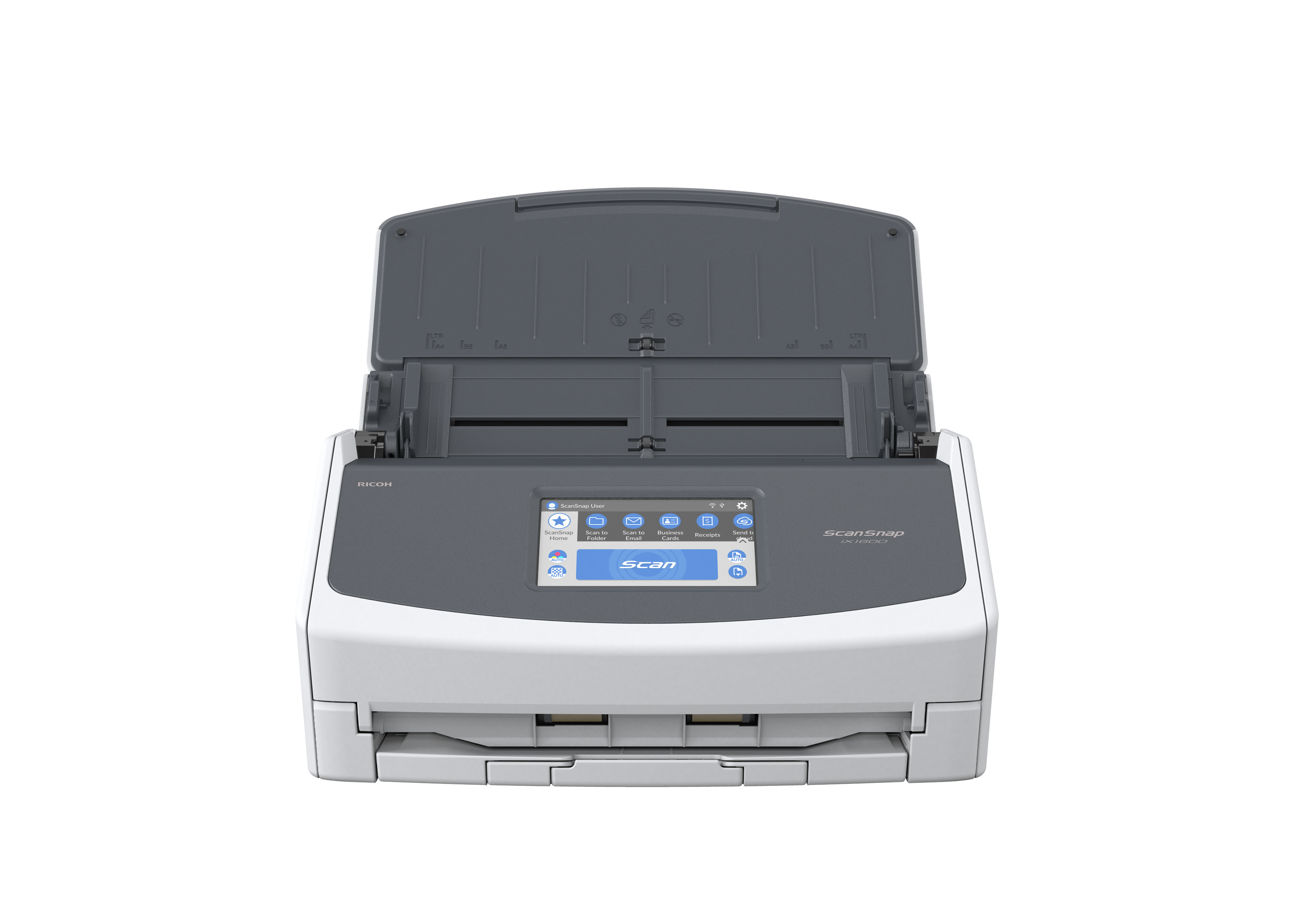 REFURB ScanSnap iX1600 Document Scanner with touch screen and automatic feeder in White, front view