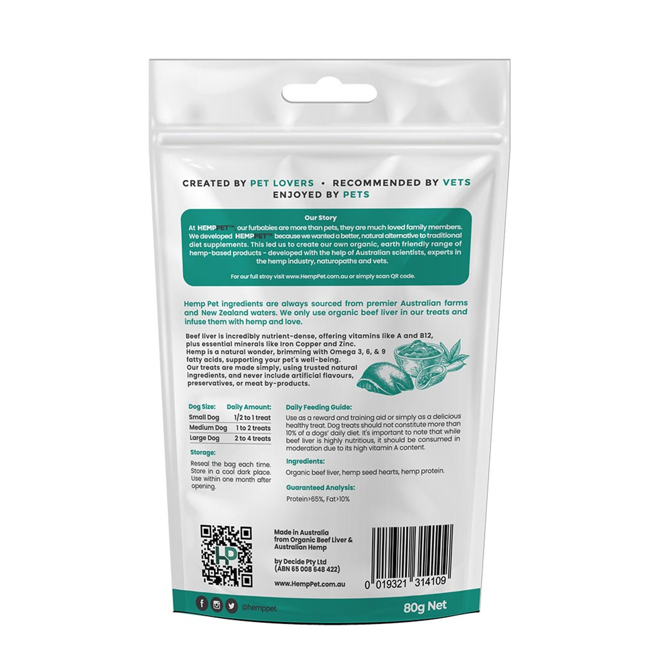 HempPet Vitality Support - Trattamenti biologici al fegato di manzo infuso di canapa per cani 80 g (2,82 oz)