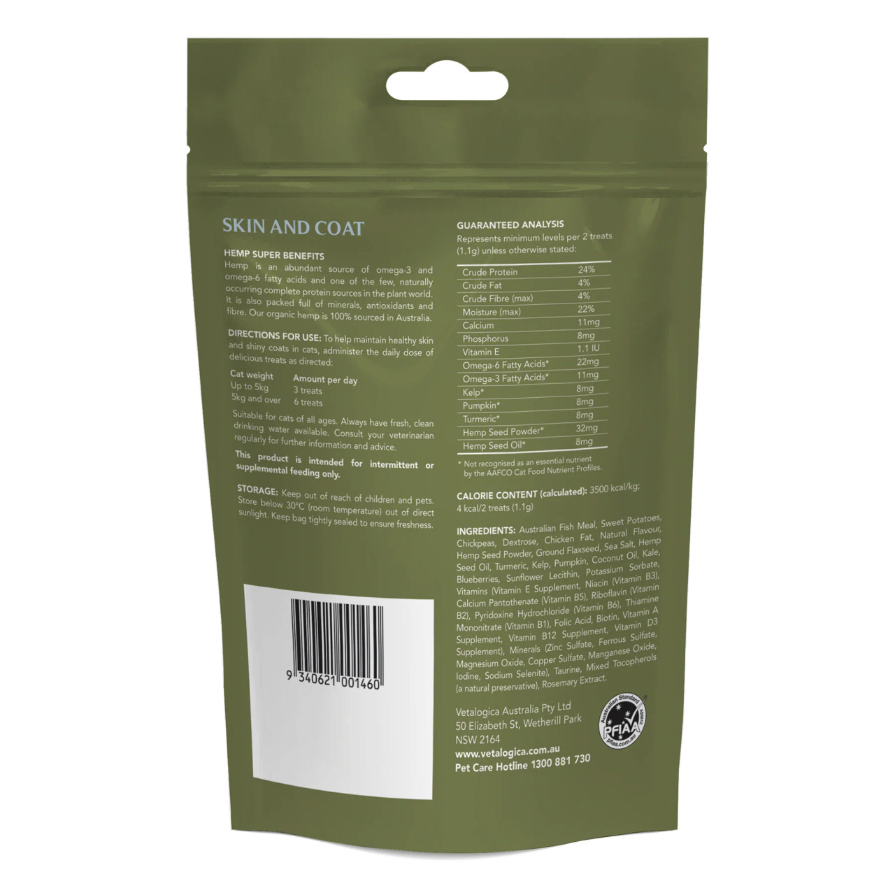 Vetalogica Hemp Clinicals Huid & Vacht Behandelingen voor Katten 100g (3.52 oz)