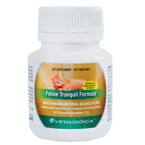 20% rabat på Vetalogica Feline Tranquil Formula - 120 tyggeben - L Tryptophan-tilskud og B-vitamin til katte hos Atlantic Pet Products