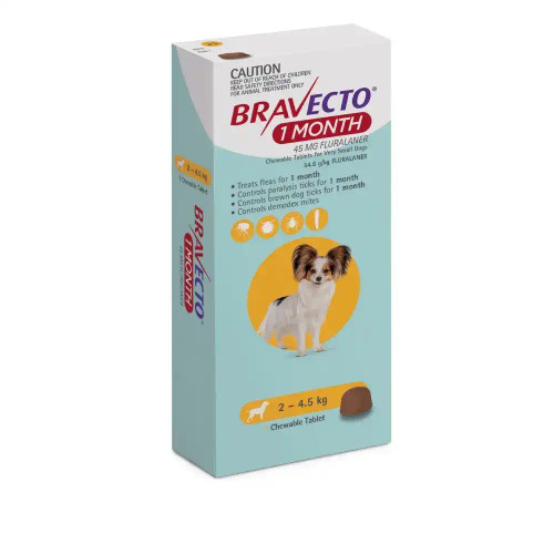 Bravecto Masticable 1 mes contra pulgas y garrapatas para perros