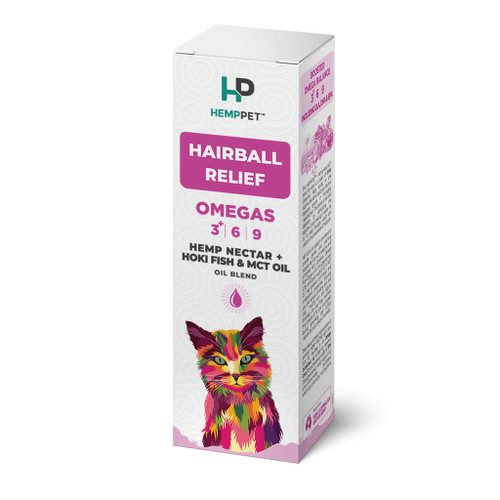 HempPet Hairball Relief Mélange d'huile de nectar de graines de chanvre + huile de poisson Hoki et huile MCT pour chats 100ml (3.38 fl oz)