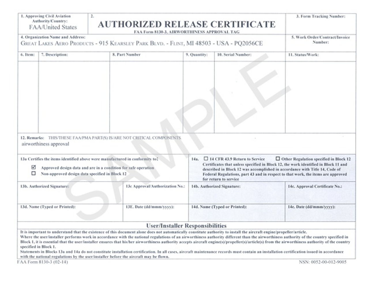 Sample 8130-3 Form