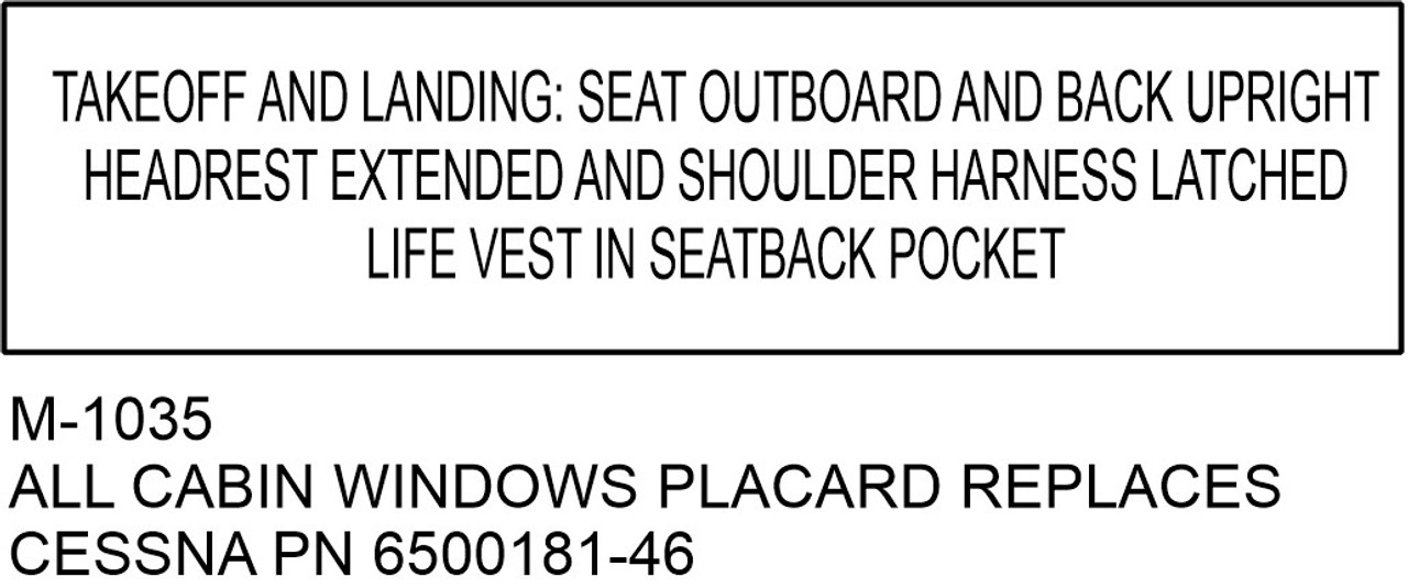 M-1035 Last Line reads "In Seatback Pocket" Decal Replaces Cessna PN 6500181-46