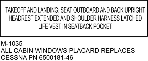 M-1035 Last Line reads "In Seatback Pocket" Decal Replaces Cessna PN 6500181-46