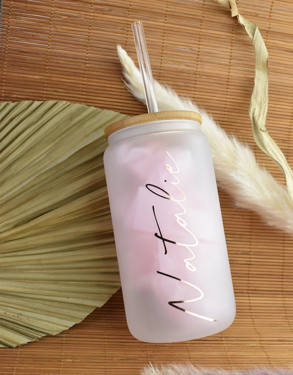 Engraved Custom Glass Tumbler With Bamboo Lid and Straw ,glass Tumbler With  Silicone Sleeve, Gift for Her, Bridesmaid Gift, Personalized 