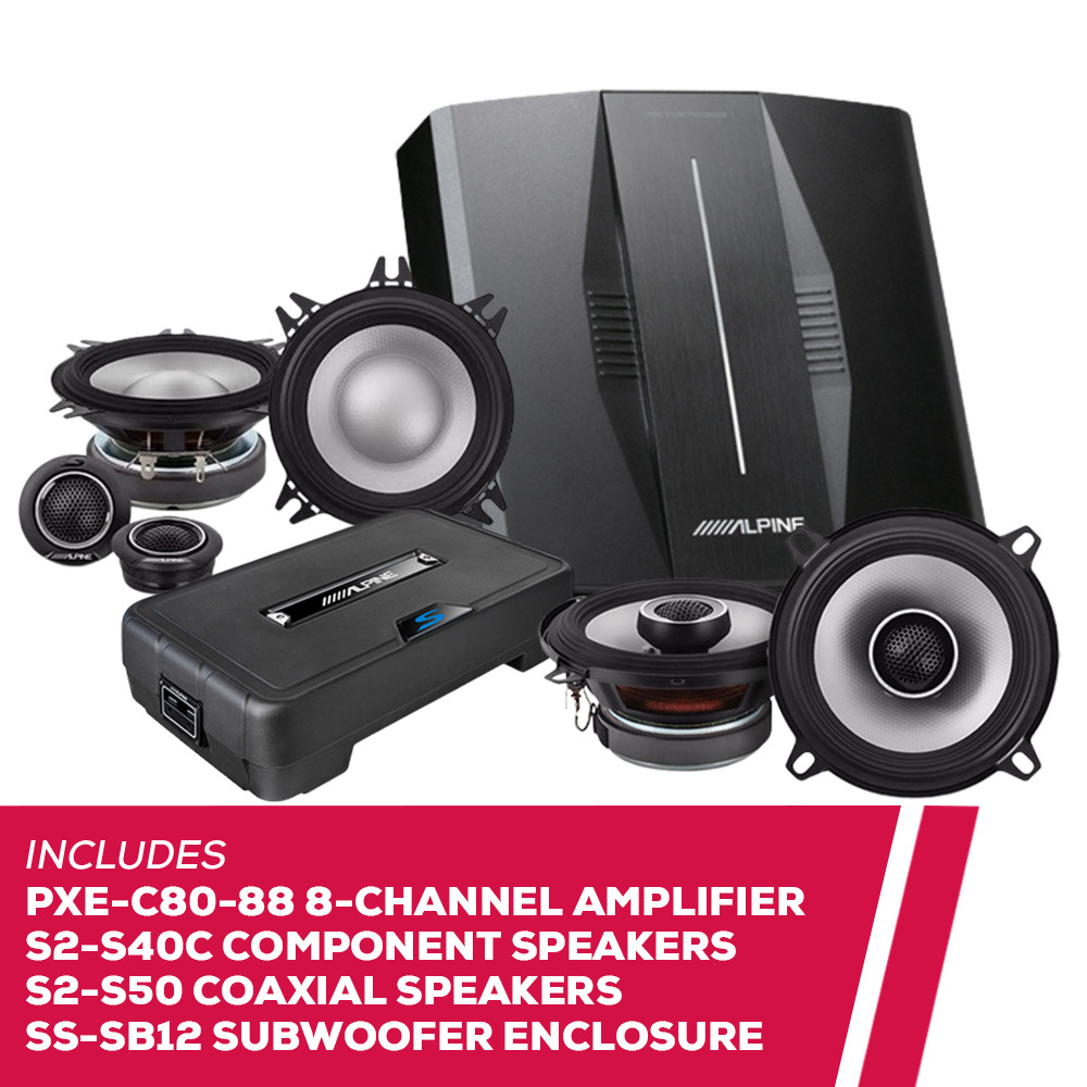 Alpine PXE-C80-88 8-Ch Amp w/ S2-S40C, S2-S50 Speakers & SS-SB12 Sub ...