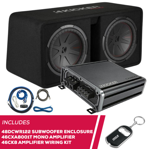 Kicker 48DCWR122 12" Enclosure Subwoofer w/ 46CXA8001T Amplifier & 46CK4 Amp Kit Kicker 48DCWR122 12" Enclosure Subwoofer w/ 46CXA8001T Amplifier & 46CK4 Amp Kit