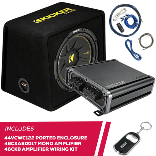 Kicker 44VCWC122 Ported Enclosure w/ 46CXA8001T Amplifier & 46CK8 Amplifier Kit