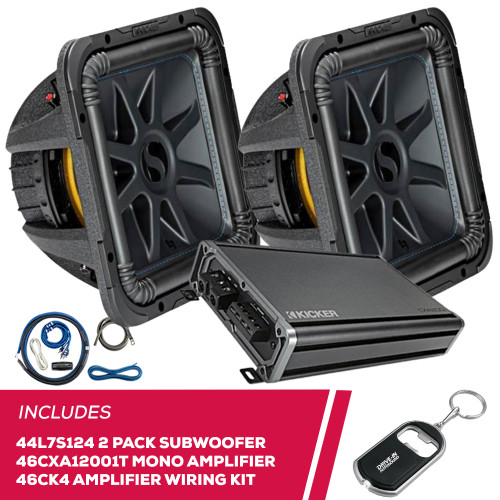 Kicker Pair Of 44L7S124 12" Subwoofer w/ 46CXA12001T Amplifier & 46CK4 Amp Kit Kicker Pair Of 44L7S124 12" Subwoofer w/ 46CXA12001T Amplifier & 46CK4 Amp Kit