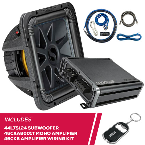 Kicker 44L7S124 12" Subwoofer w/ 46CXA8001T Mono Amplifier & 46CK8 Amplifier Kit Kicker 44L7S124 12" Subwoofer w/ 46CXA8001T Mono Amplifier & 46CK8 Amplifier Kit