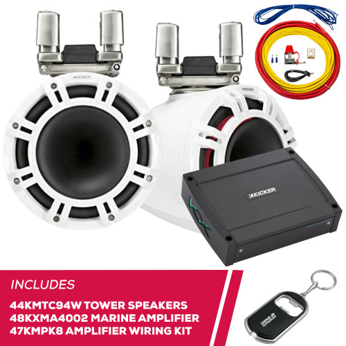 Kicker 44KMTC94W 9" Tower Speaker & 48KXMA4002 Amplifier & 47KMPK8 Amplifier Kit Kicker 44KMTC94W 9" Tower Speaker & 48KXMA4002 Amplifier & 47KMPK8 Amplifier Kit