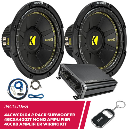 Kicker Pair of 44CWCD104 10" Subwoofer & 46CXA4001T Mono Amp w/ 46CK8 Wiring Kit