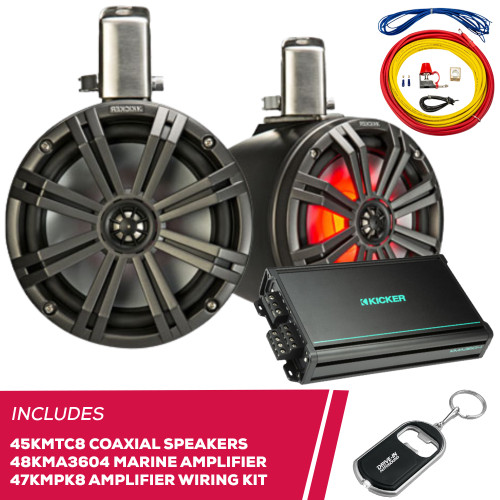 Kicker 45KMTC8 8" Tower Speakers w/ 48KMA3604 Amplifier & 47KMPK8 Amplifier Kit Kicker 45KMTC8 8" Tower Speakers w/ 48KMA3604 Amplifier & 47KMPK8 Amplifier Kit
