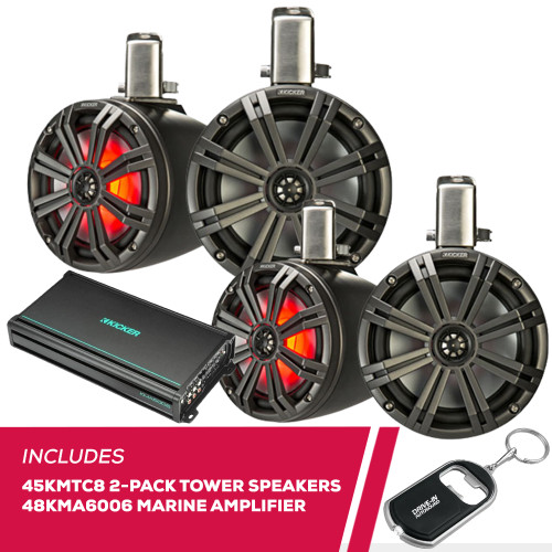 Kicker 2-Pack 45KMTC8 8" Coaxial Tower Speakers with 48KMA6006 Marine Amplifier Kicker 2-Pack 45KMTC8 8" Coaxial Tower Speakers with 48KMA6006 Marine Amplifier