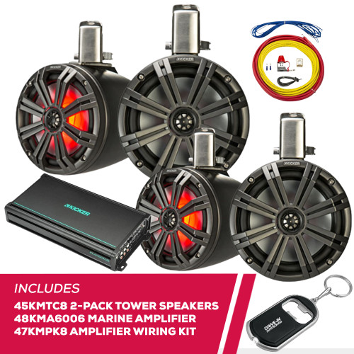 Kicker 2-Pack 45KMTC8 8" Speakers & 48KMA6006 Amplifier & 47KMPK8 Amplifier Kit