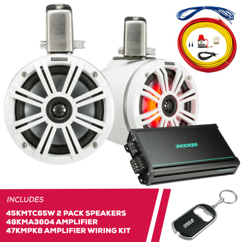 Kicker Pair of 45KMTC65W 6.5" Tower Speakers w/ 48KMA3604 Amplifier & Amp Kit Kicker Pair of 45KMTC65W 6.5" Tower Speakers w/ 48KMA3604 Amplifier & Amp Kit