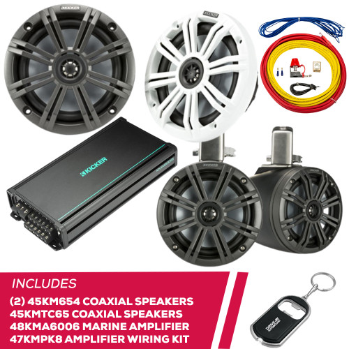 Kicker Pair of 45KM654 6.5" Speakers w/ 45KMTC65 Speakers & Amplifier, Amp Kit Kicker Pair of 45KM654 6.5" Speakers w/ 45KMTC65 Speakers & Amplifier, Amp Kit