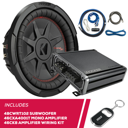 Kicker 48CWRT102 10" Subwoofer & 46CXA4001T Mono Amplifier & 46CK8 Amplifier Kit