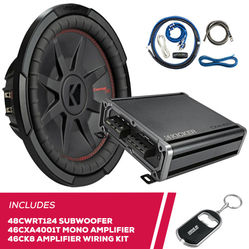 Kicker 48CWRT124 12" Subwoofer with 46CXA4001T Amplifier and 46CK8 Amplifier Kit Kicker 48CWRT124 12" Subwoofer with 46CXA4001T Amplifier and 46CK8 Amplifier Kit