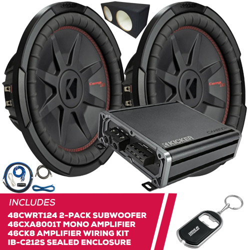 Kicker Pair of 48CWRT124 12" Sub w/ 46CXA8001T Amp & 46CK8 Amp Kit & Enclosure