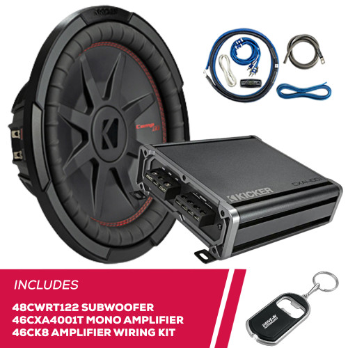 Kicker 48CWRT122 12" Subwoofer with 46CXA4001T Amplifier and 46CK8 Amplifier Kit Kicker 48CWRT122 12" Subwoofer with 46CXA4001T Amplifier and 46CK8 Amplifier Kit
