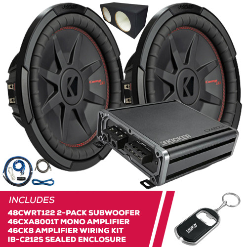 Kicker Pair of 48CWRT122 12" Sub w/ 46CXA8001T Amp & 46CK8 Amp Kit & Enclosure Kicker Pair of 48CWRT122 12" Sub w/ 46CXA8001T Amp & 46CK8 Amp Kit & Enclosure