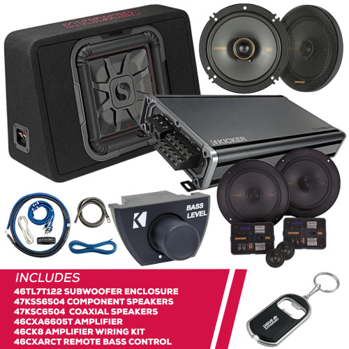 Kicker 46TL7T122 12" Subwoofer Enclosure w/ 47KSS6504 Speakers & 47KSC6504 Speakers & 46CXA6605T Amp & Amp Kit, Remote