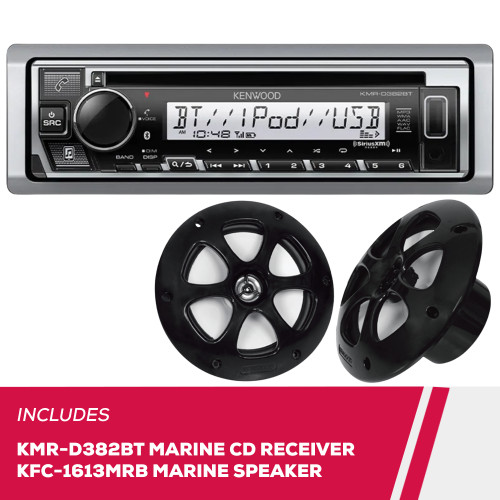 Kenwood KMR-D382BT Marine CD Receiver and KFC-1613MRB 6.5" 2-Way Marine Speakers Kenwood KMR-D382BT Marine CD Receiver and KFC-1613MRB 6.5" 2-Way Marine Speakers