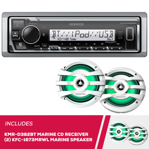 Kenwood KMR-D382BT Marine CD Receiver & 2-Pack KFC-1673MRWL 6.5" Marine Speakers Kenwood KMR-D382BT Marine CD Receiver & 2-Pack KFC-1673MRWL 6.5" Marine Speakers