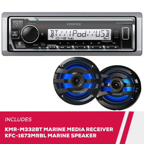 Kenwood KMR-M332BT Marine Digital Media Receiver and KFC-1673MRBL 6.5" Speakers Kenwood KMR-M332BT Marine Digital Media Receiver and KFC-1673MRBL 6.5" Speakers