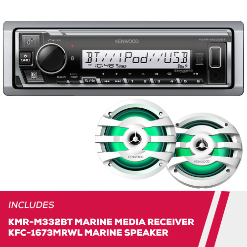 Kenwood KMR-M332BT Marine Digital Media Receiver and KFC-1673MRWL 6.5" Speakers