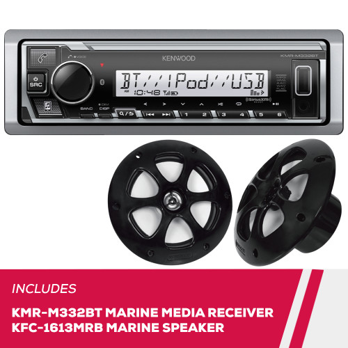 Kenwood KMR-M332BT Marine Digital Media Receiver and KFC-1613MRB 6.5" Speakers Kenwood KMR-M332BT Marine Digital Media Receiver and KFC-1613MRB 6.5" Speakers